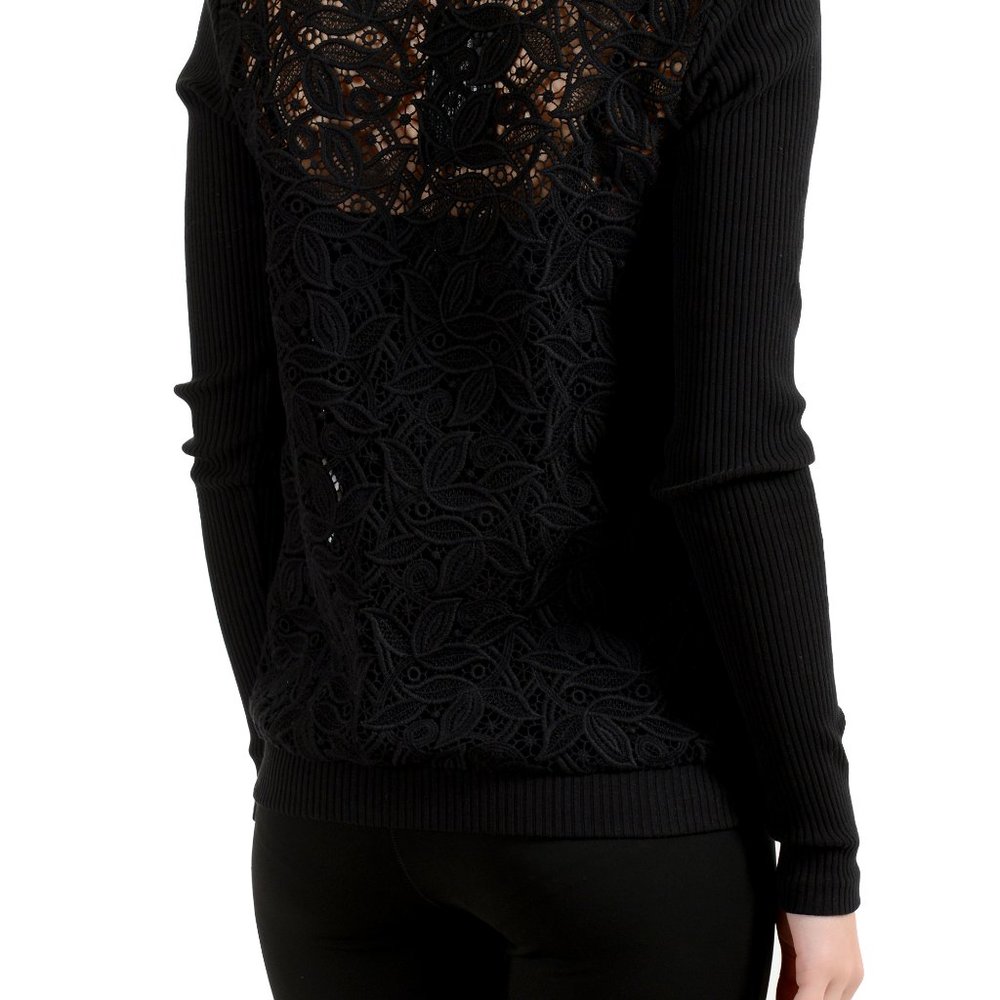 Versus by Versace Women's Black Floral Print Lace See Through Crewneck Sweater - Picture 7 of 7